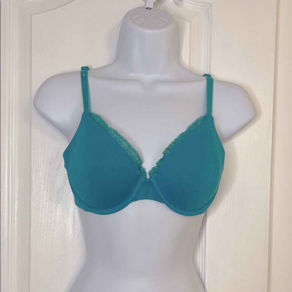 Teal Lace Trim Bra